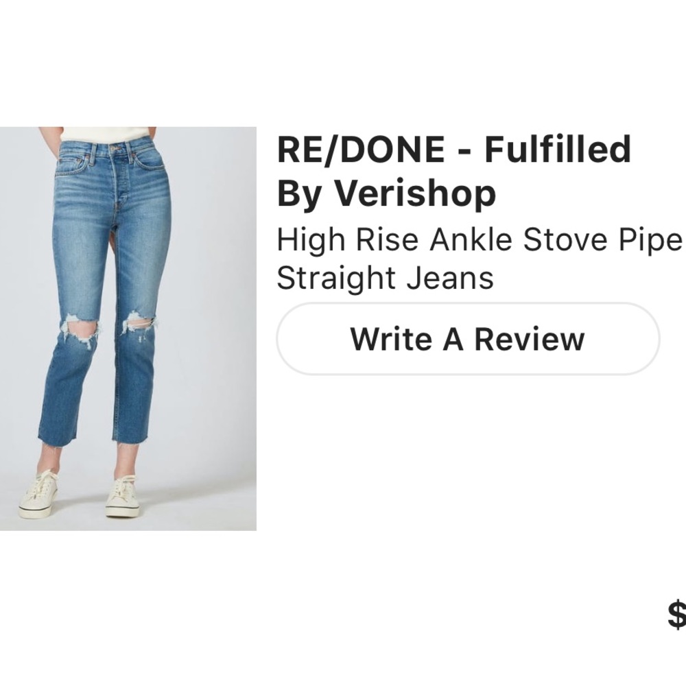 Re/Done High Rise Ankle Stove Pipe Jeans Size 28